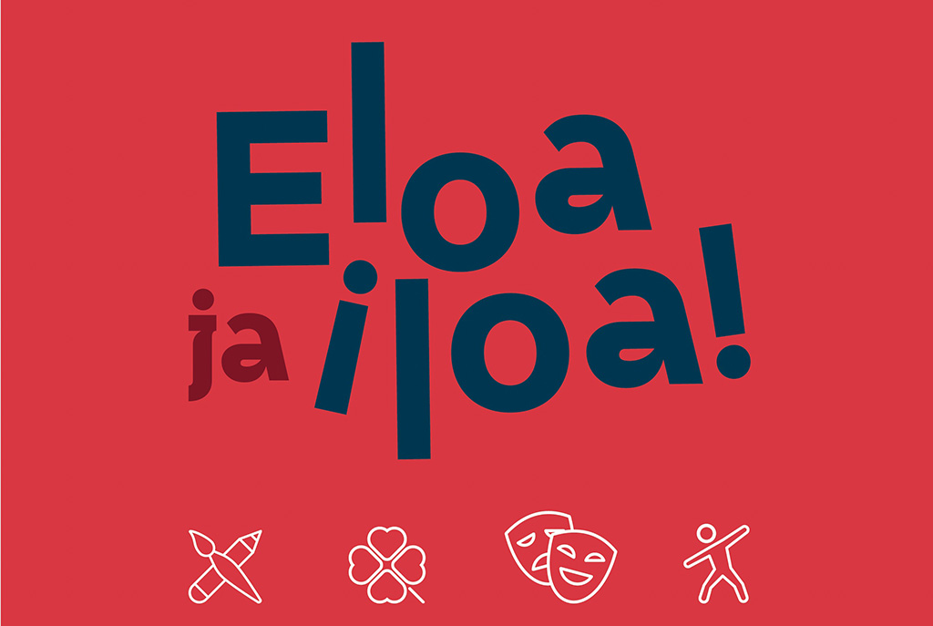 Eloa ja iloa -teemavuoden tunnuskuva, jossa lukee eloa ja iloa.
